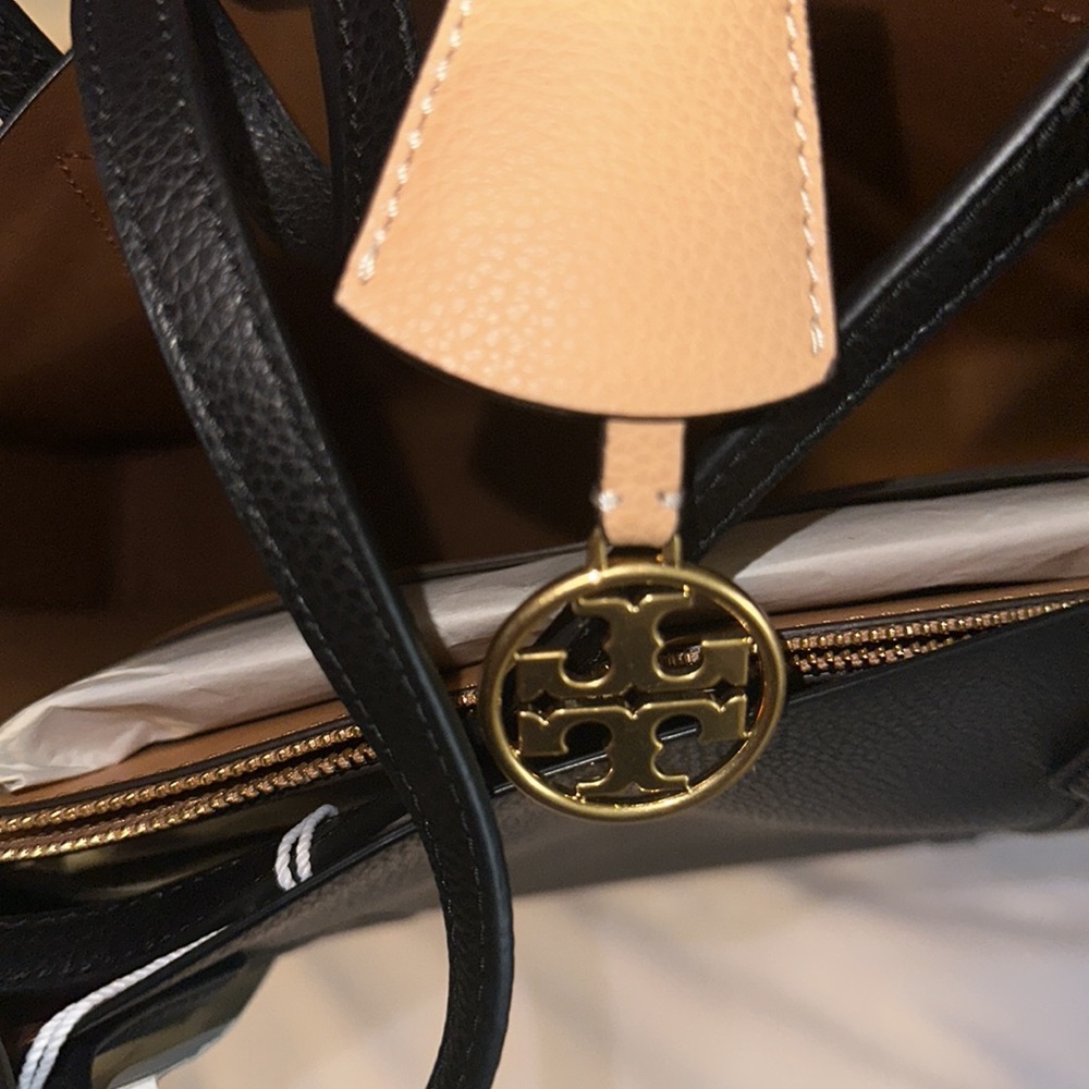 NWT Tory Burch Perry triple compartment tote black pebbled leather very large - Picture 6 of 11